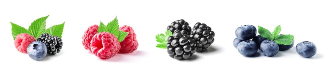 Set of different ripe berries on white background. Banner design