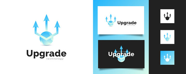 Fototapeta na wymiar Upgrade Logo or Icon with Three Arrows and Blue Sphere. Increase or Update Logo for Business or Technology Logos