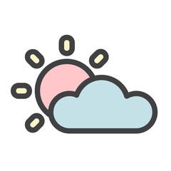Cloud and Sun , Summer filled outline icon.
