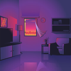 Living room in the evening. suitable for backdrop, animation background, poster, design element or any other purpose.