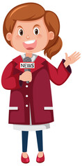 Female news reporter cartoon character - obrazy, fototapety, plakaty