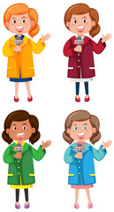 Set of female news reporter cartoon character
