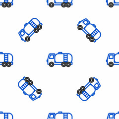 Line Tanker truck icon isolated seamless pattern on white background. Petroleum tanker, petrol truck, cistern, oil trailer. Colorful outline concept. Vector