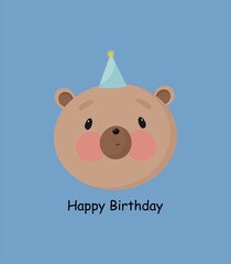 Birthday Party, Greeting Card, Party Invitation. Kids illustration with Cute Bear in cartoon style.