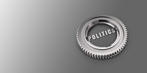 Politics Title On Gear Against Metallic Background