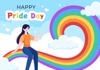 Happy Pride Month Day with LGBT Rainbow and Transgender Flag to Parade Against Violence, Discrimination, Equality or Homosexuality in Cartoon Illustration