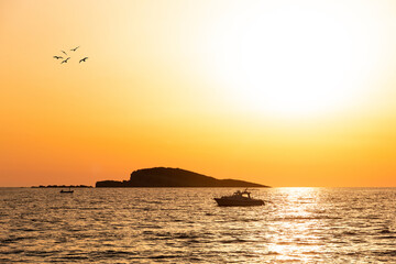 Yacht at sunset in a sea. Soft light.