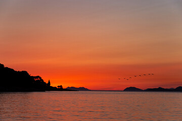 Naklejka na ściany i meble Seascapes of the Adriatic on a sunset time. Resort Dubrovnik.