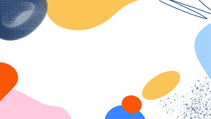 Colorful abstract background or children playground banner design element. Vector overlay colorful spotty pattern of geometric shape, line and dot in trendy Memphis animation 80s-90s style.