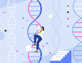 Human DNA, chromosome sequence. Character design. Flat vector illustration.