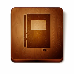 Brown Book icon isolated on white background. Wooden square button. Vector
