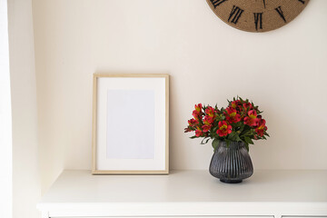 Wooden frames with empty space in the bedroom. 