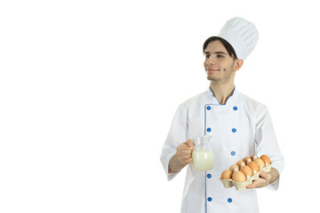 Concept of profession, young attractive male chef isolated on white background