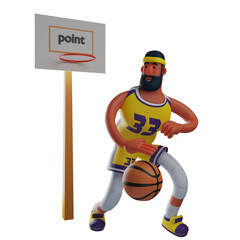 Naklejka premium Basketball Athlete 3D Cartoon Design standing near a basket