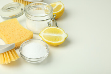 Concept of household cleaners, space for text