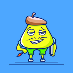 Cute pear fruit painter character logo.