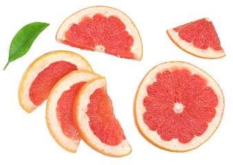 Slices of grapefruit isolated on the white background, flat lay, top view