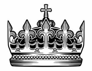 Hand drawn crown. Luxury crowns sketch, queen or king coronation doodle and majestic princess tiara. Monarchs queen diadem. Isolated vintage illustration symbol