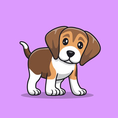 Cute Beagle Dog Puppy Cartoon Vector Icon Illustration. Animal Dog 
Icon Concept Isolated Premium Vector. Flat Cartoon Style