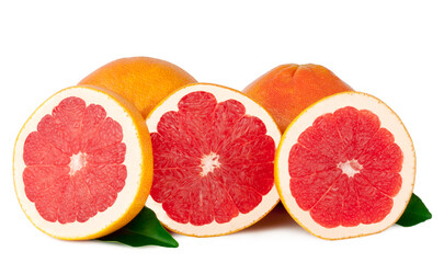 Fresh grapefruits and slices isolated on a white background