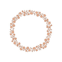 Retro 60s 70s gentle flowers wreath vector illustration isolated on white. Boho hippie floral round frame. Summer Flower Power vibes arrangement for tee shirt print.