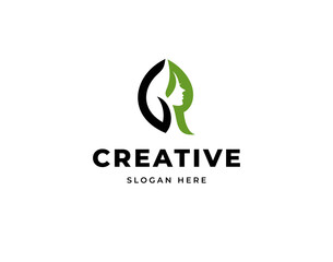 Creative leaf G R beauty therapy salon head care vector logo design, Initial letter G R green nature combination logo design