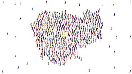 Cambodia Map A large group of people form to create a Cambodian map. 4K Video Animation.