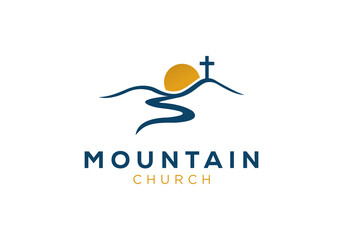 church logo designs mountain with sun