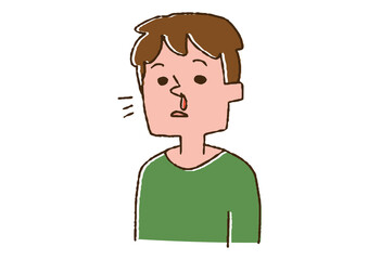鼻血が出ている男性 コミカルな手書きの人物　ベクター、線画にカラー