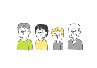 Fototapeta premium 鼻水が出ている人々のセット コミカルな手書きの人物 ベクター、線画にカラー