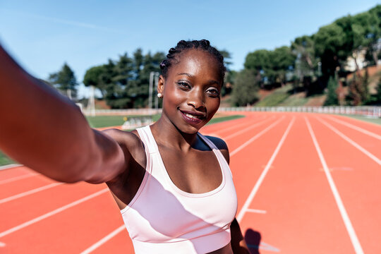Athlete sprinter taking a selfie