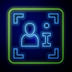 Glowing neon Television report icon isolated on blue background. TV news. Vector