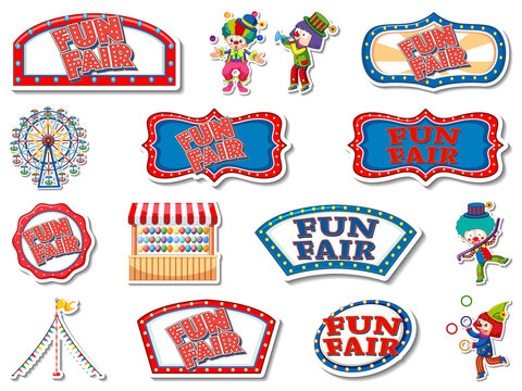 Sticker set of amusement park and fun fair objects