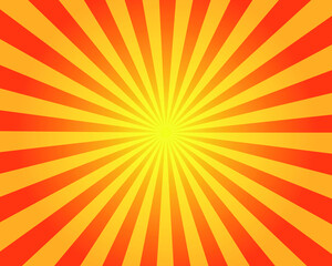 Sunbeam abstract background. Symmetrical radial yellow and orange sun rays. Ornamental manga pattern vector illustration . Summer poster
