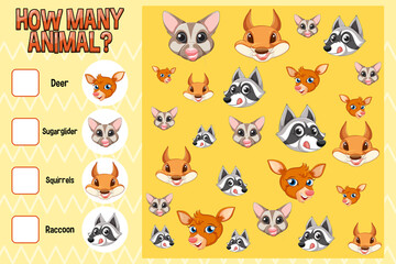 Counting number template with animal