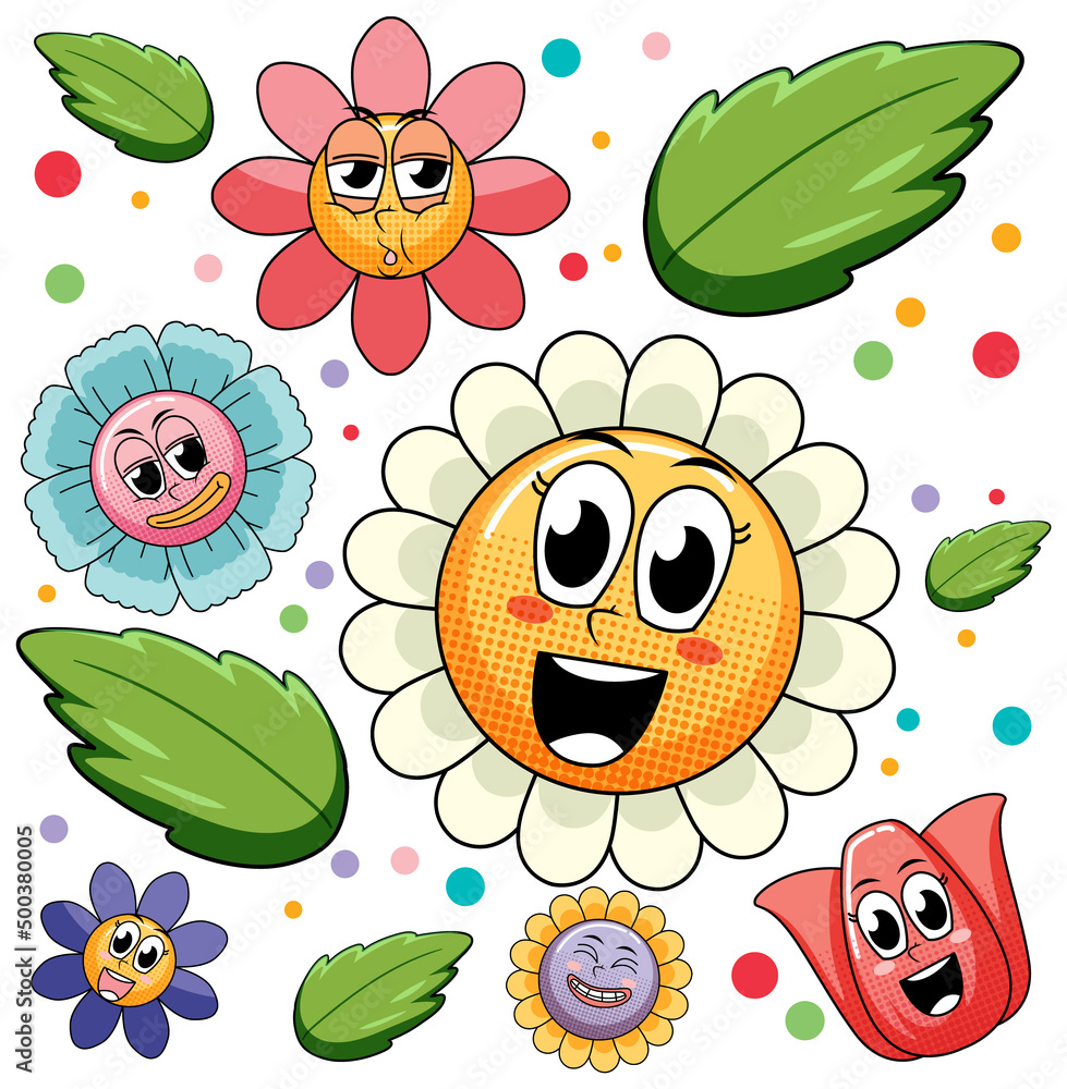 Sticker seamless background with colorful flowers