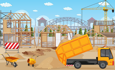 Obraz na płótnie Canvas Cartoon scene of building construction site