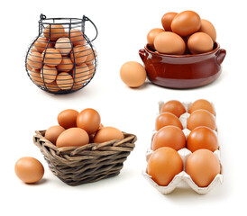 brown eggs on white background