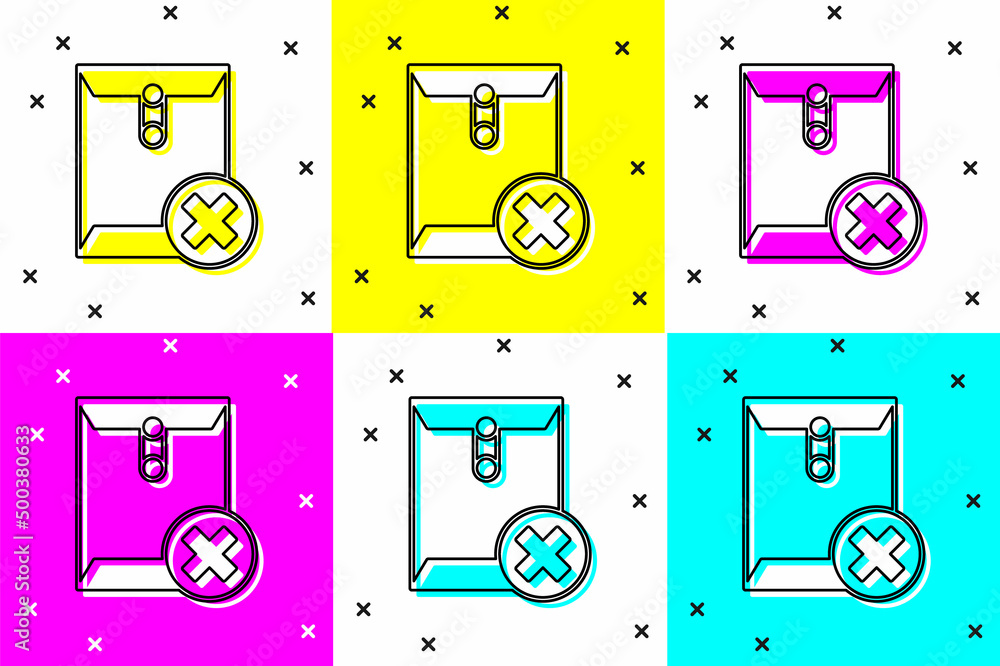 Poster set delete envelope icon isolated on color background. delete or error letter. cross on message. rej