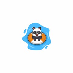 Cute Panda Swimming Logo Design