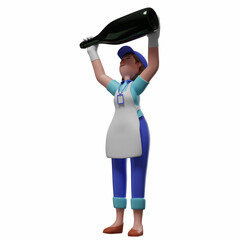 Charming Waiter 3D Cartoon Design with a bottle of wine