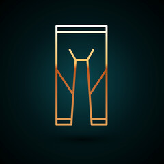 Gold line Wetsuit for scuba diving icon isolated on dark blue background. Diving underwater equipment. Vector