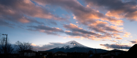 Fiery evening sky and Mount Fuji