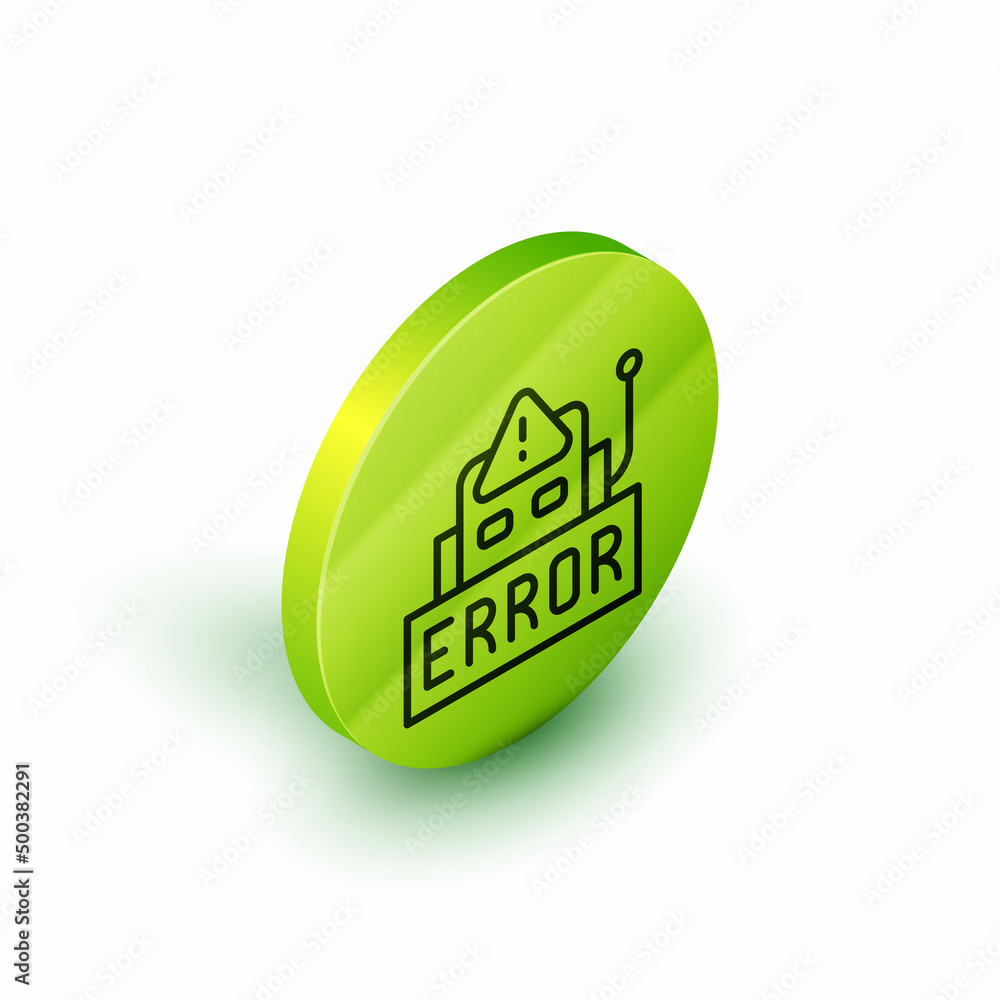 Poster isometric line error in the operation program of the robot icon isolated on white background. a brok