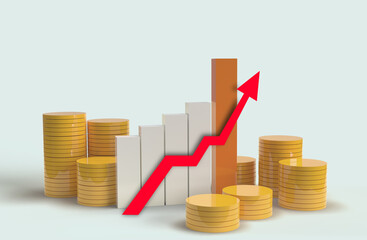 3d illustration. Business graph with arrow. Business success concept.