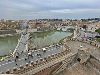 Roma, il Tevere ed i suoi ponti da Castel Sant'Angelo - obrazy, fototapety, plakaty