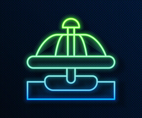 Glowing neon line Attraction carousel icon isolated on blue background. Amusement park. Childrens entertainment playground, recreation park. Vector