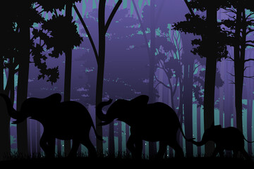cute elephant animal in jungle silhouette