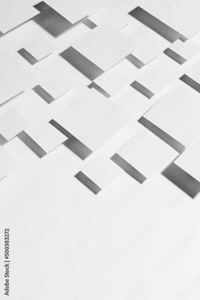 Poster white geometric abstract background with rhombuses in hard light with strict gradient contrast dark 