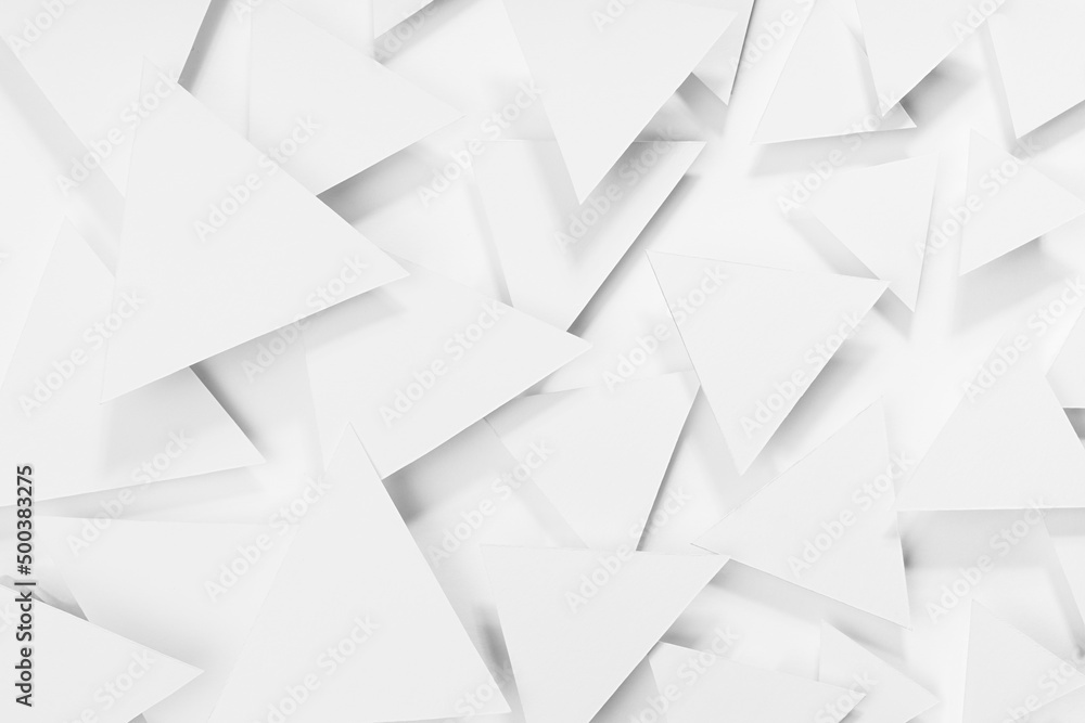 Aufkleber white paper triangles as energy mess abstract pattern in bright light with soft light shadows, corne